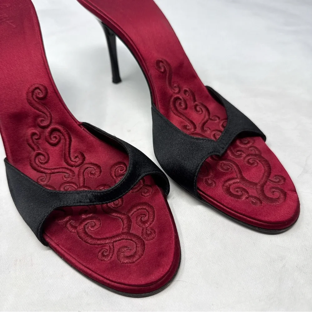 Giuseppe Zanotti Vicini Vintage Y2K Silk Satin Minimalist Slide Mule Sandal Heel - Picture 4 of 15